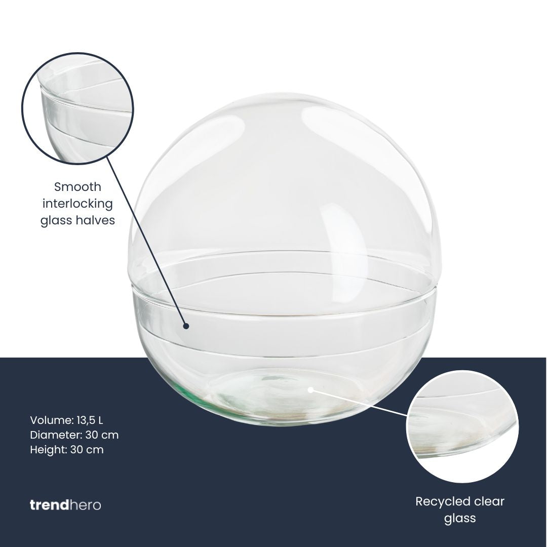 Terrarium Bottle ‘Dome Xl’ – Two-Part Round Glass – Closed Terrarium Ø 28 Cm ↑ 28 Cm